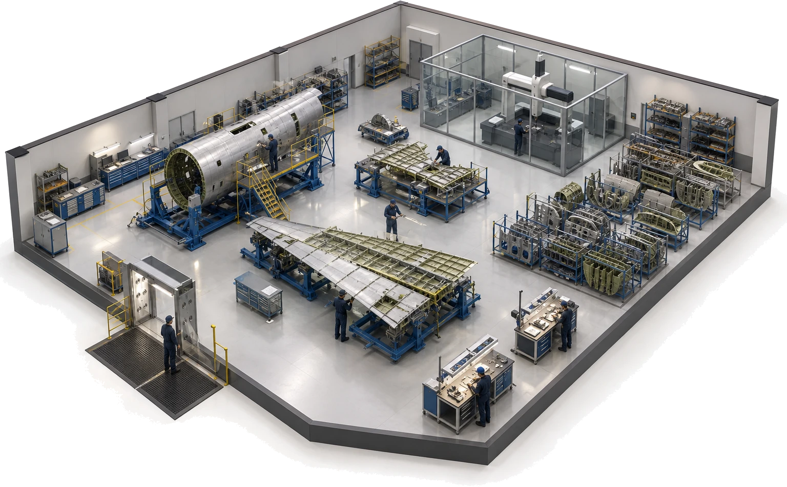 Bird view of a aerospace & defence manufacturing floor