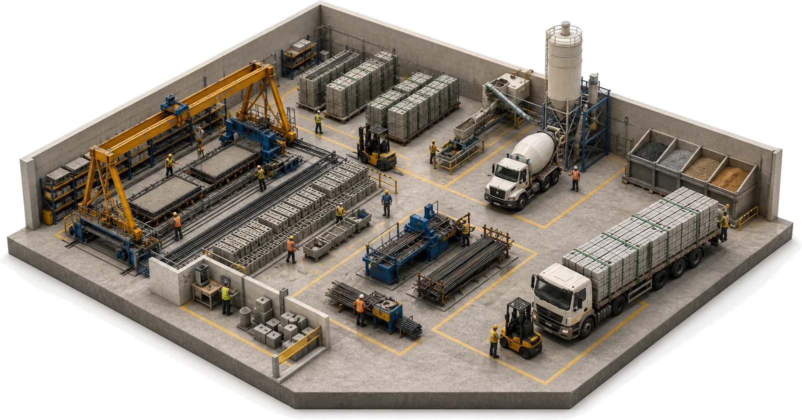 Bird view of a building products manufacturing floor