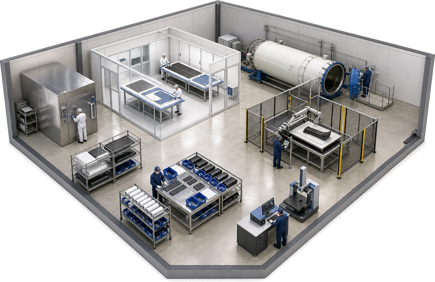 Bird view of a composites manufacturing floor