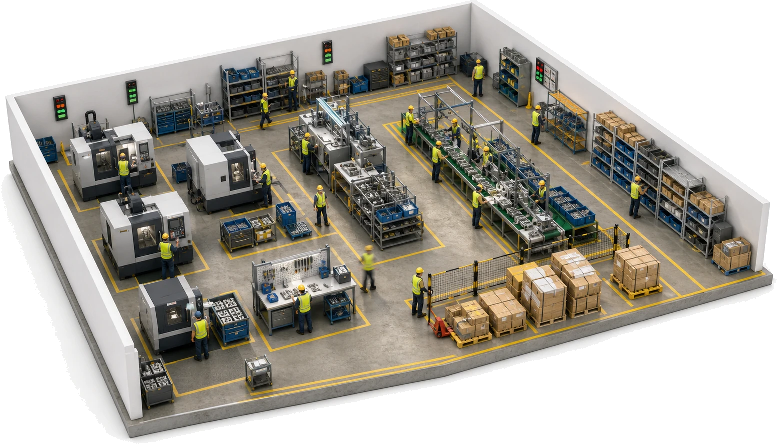Bird view of a discrete manufacturing floor