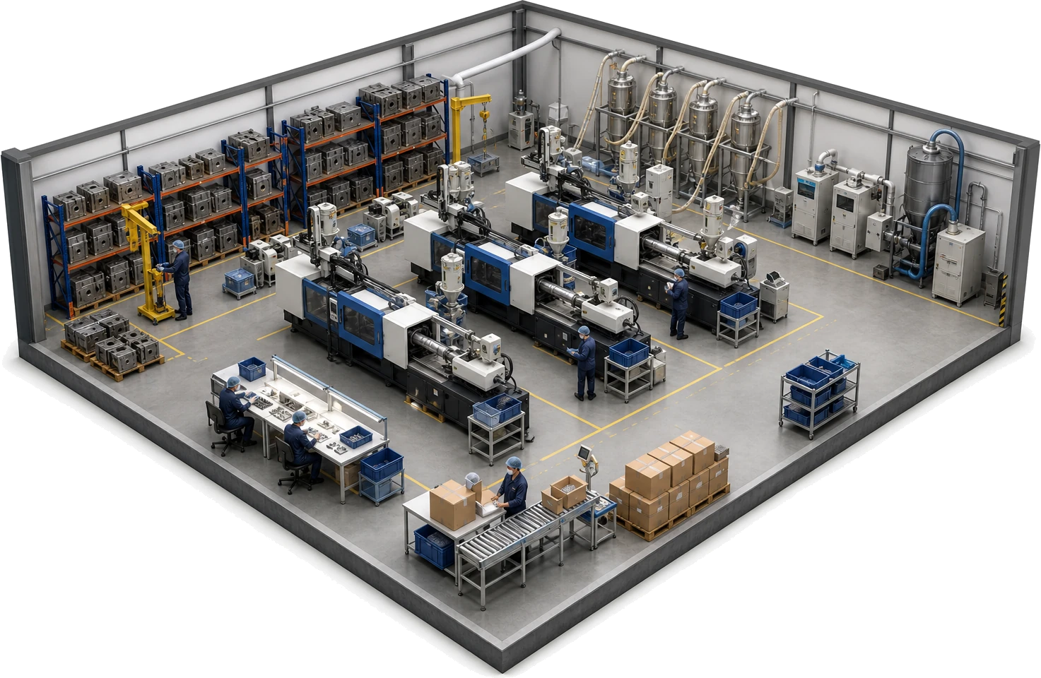Bird view of a injection moulding floor