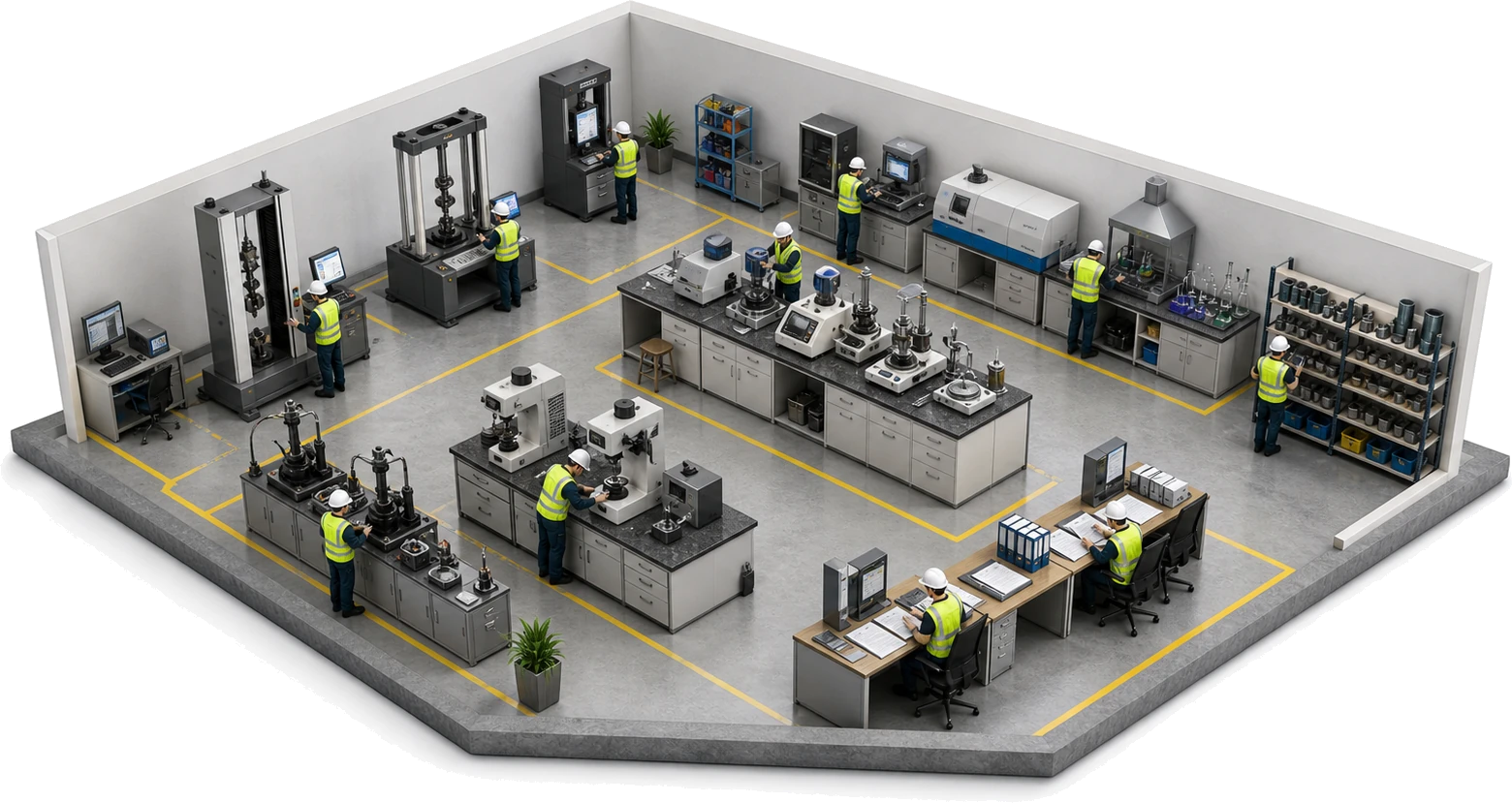 Bird view of a materials testing laboratory floor