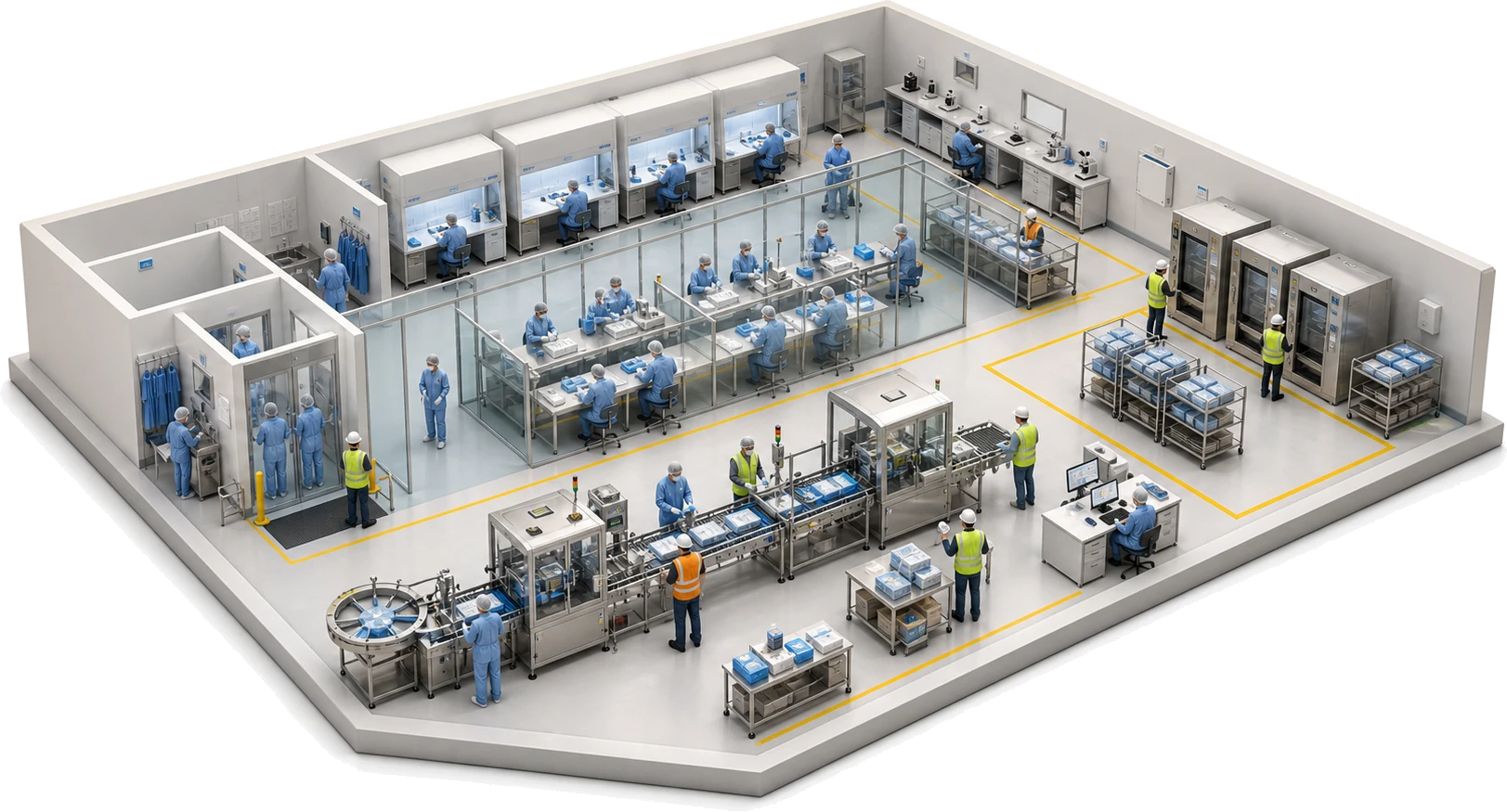 Bird view of a medical device manufacturing floor