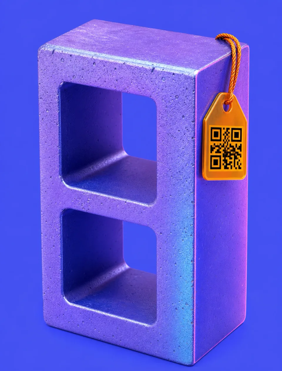 Cobalt 3D render of a precast concrete block with an amber batch tag