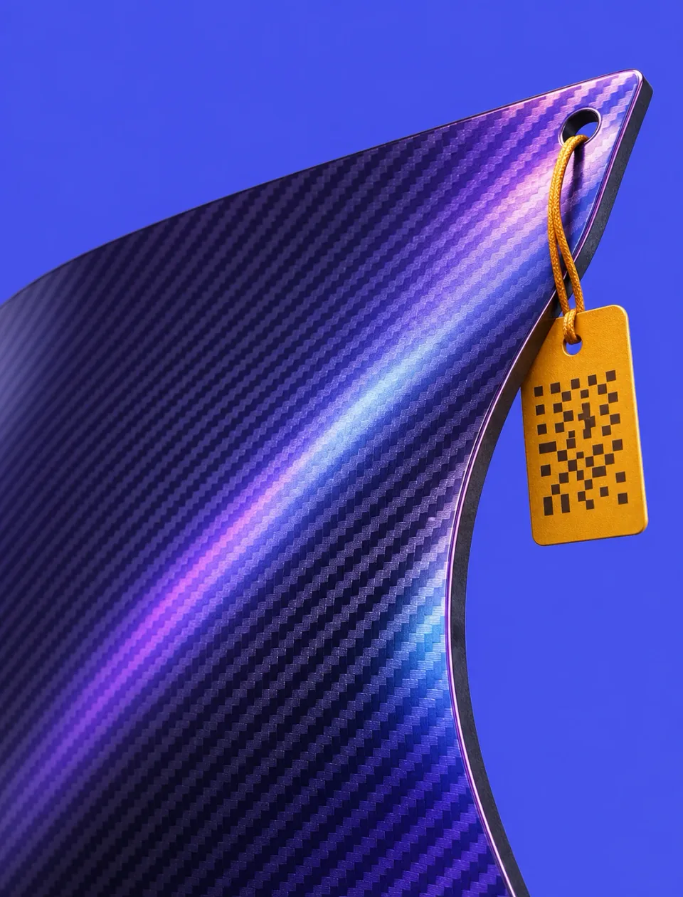 Cobalt 3D render of a carbon-fibre composite panel with a kit tag