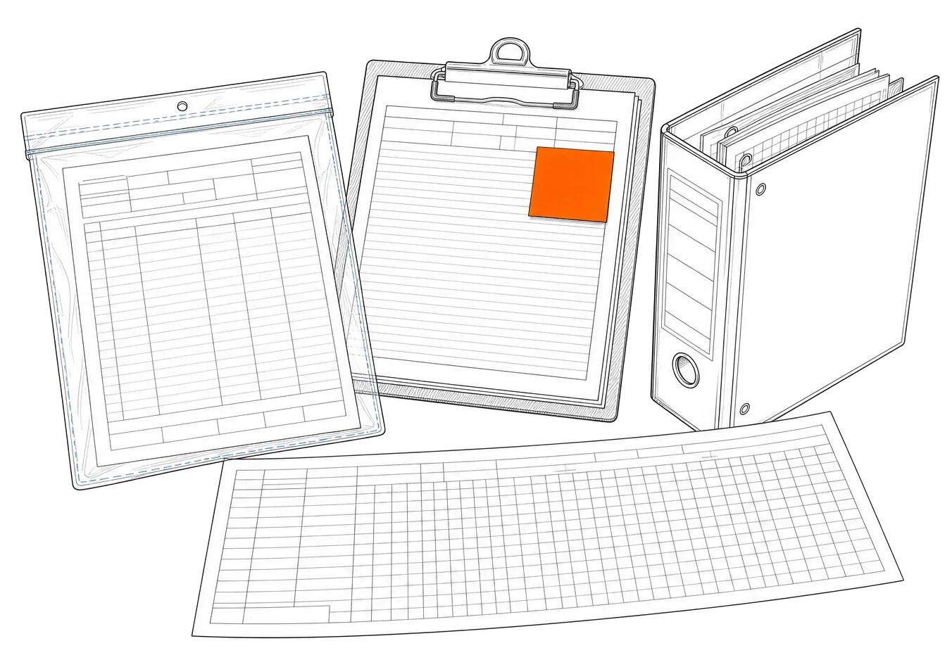 Illustration of a shop-floor supervisor surrounded by loose travellers and paperwork