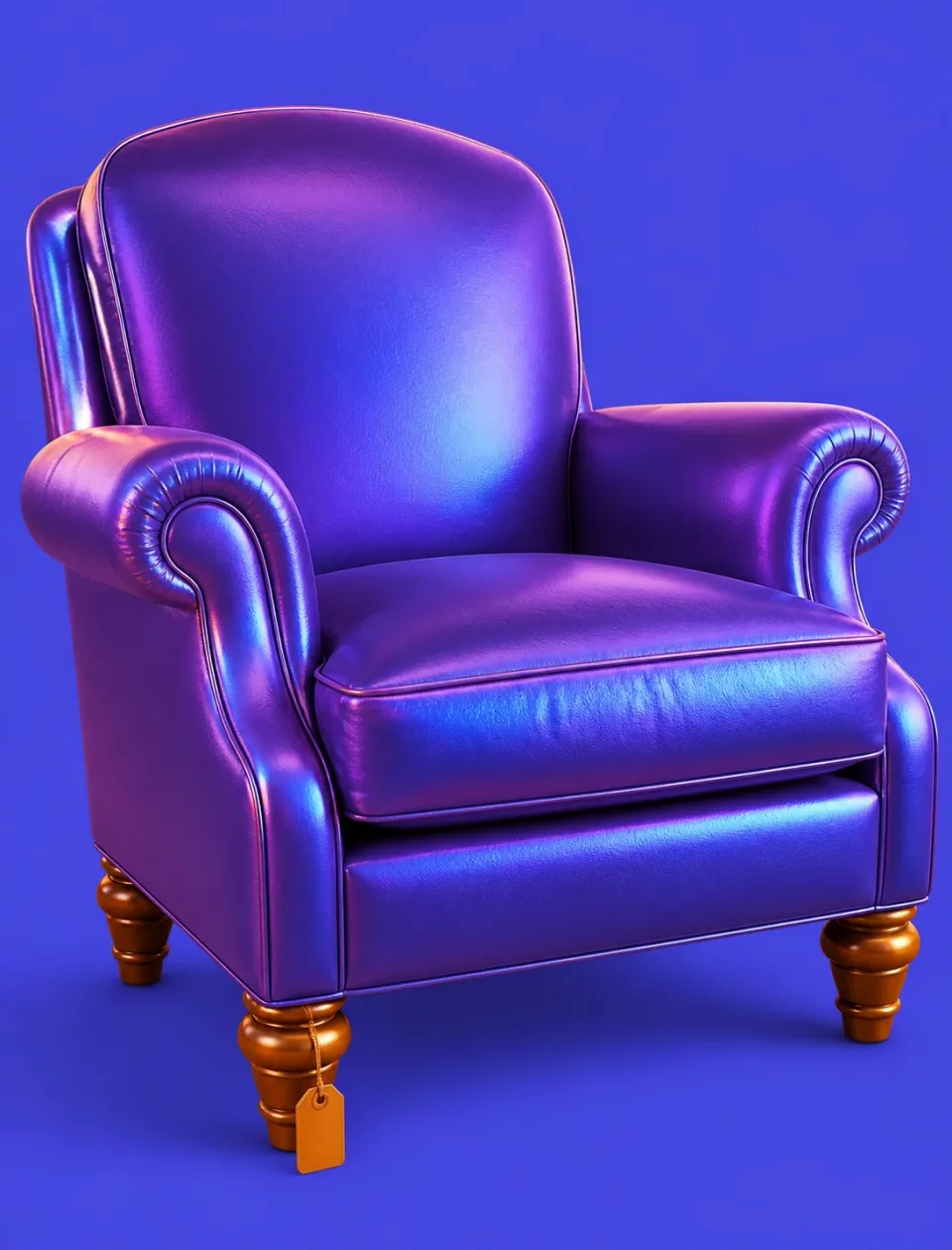 Cobalt 3D render of an upholstered armchair with a batch tag
