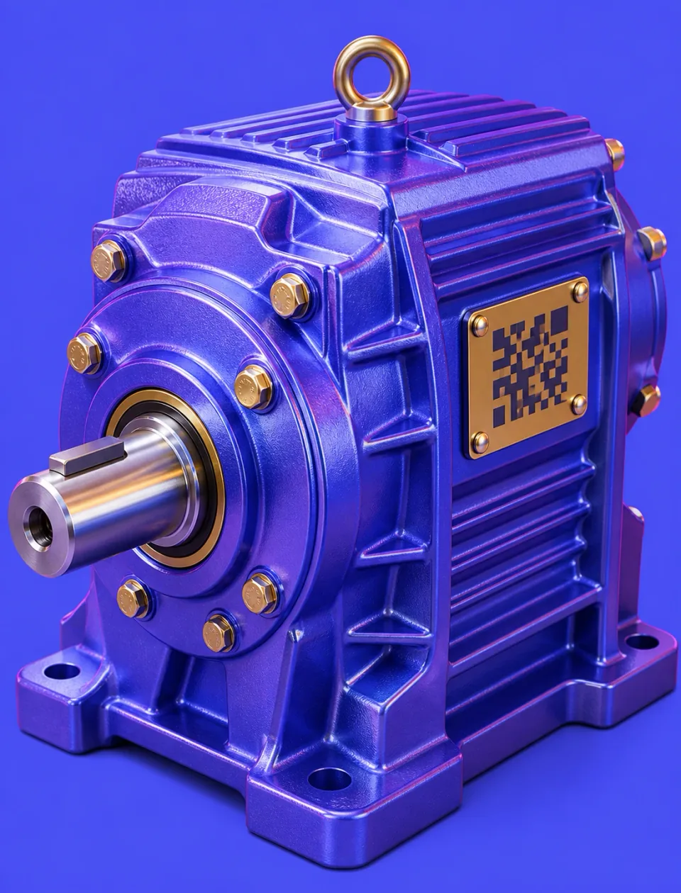 Cobalt 3D render of an industrial gearbox with a blank serial plate