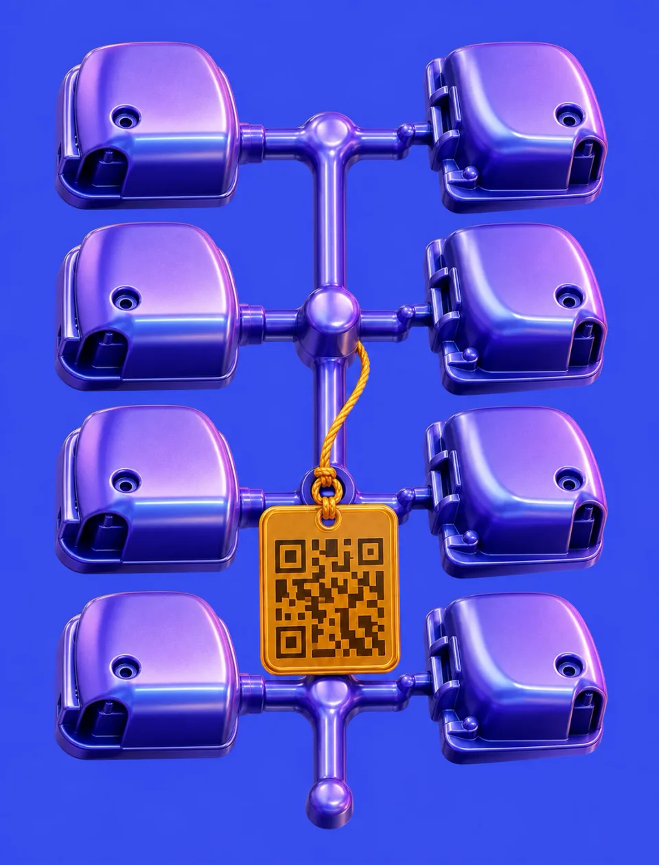 Cobalt 3D render of a multi-cavity mould tool with a tagged moulding