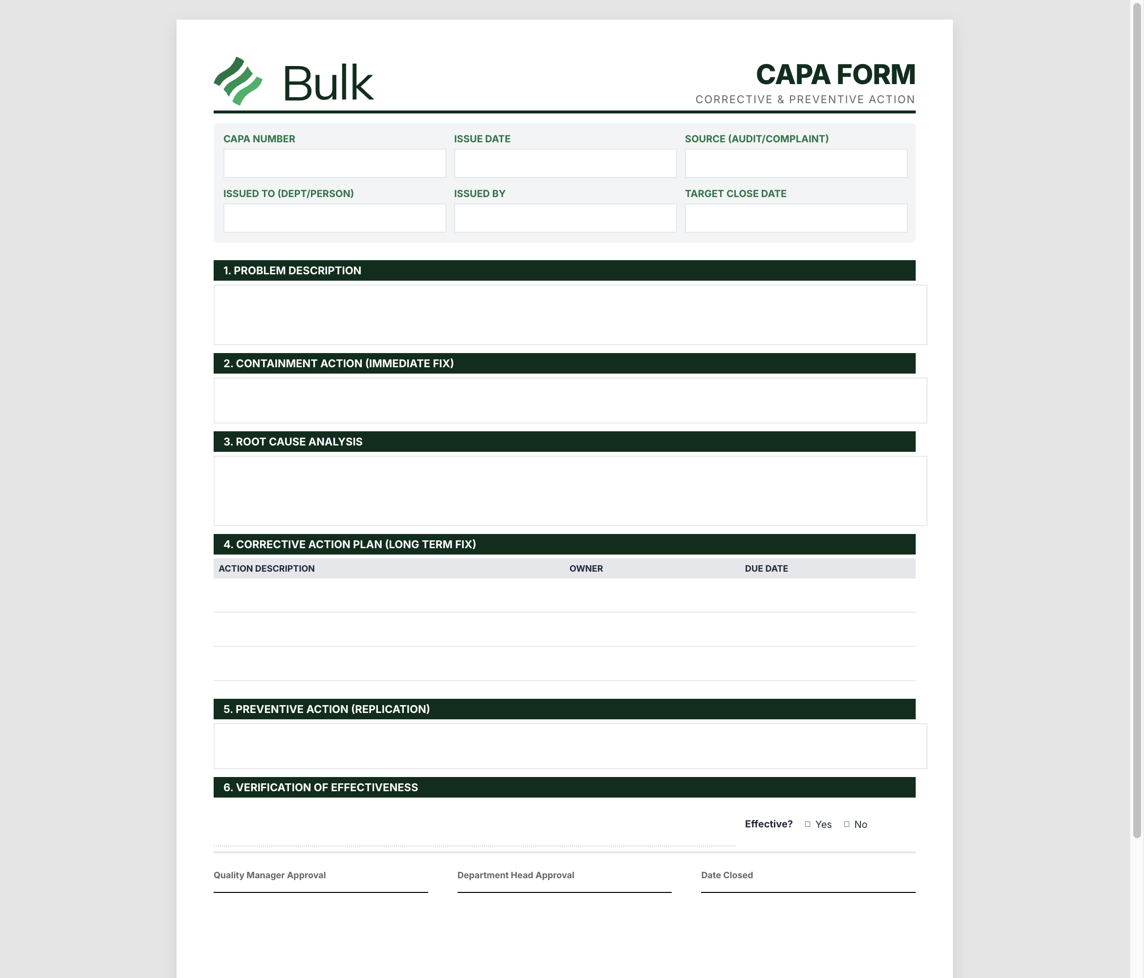 CAPA Form (Corrective & Preventive Action) Preview
