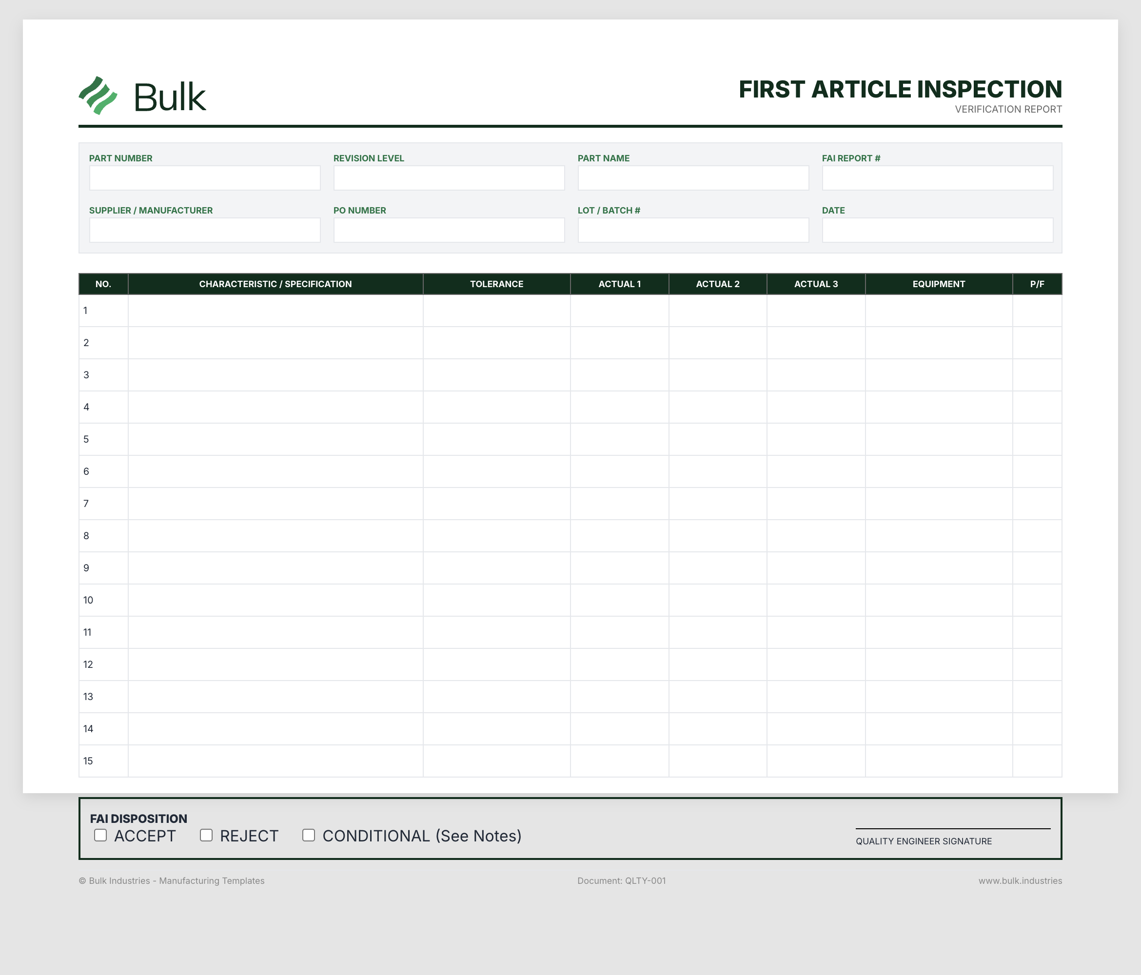 First Article Inspection Report (FAIR) Preview