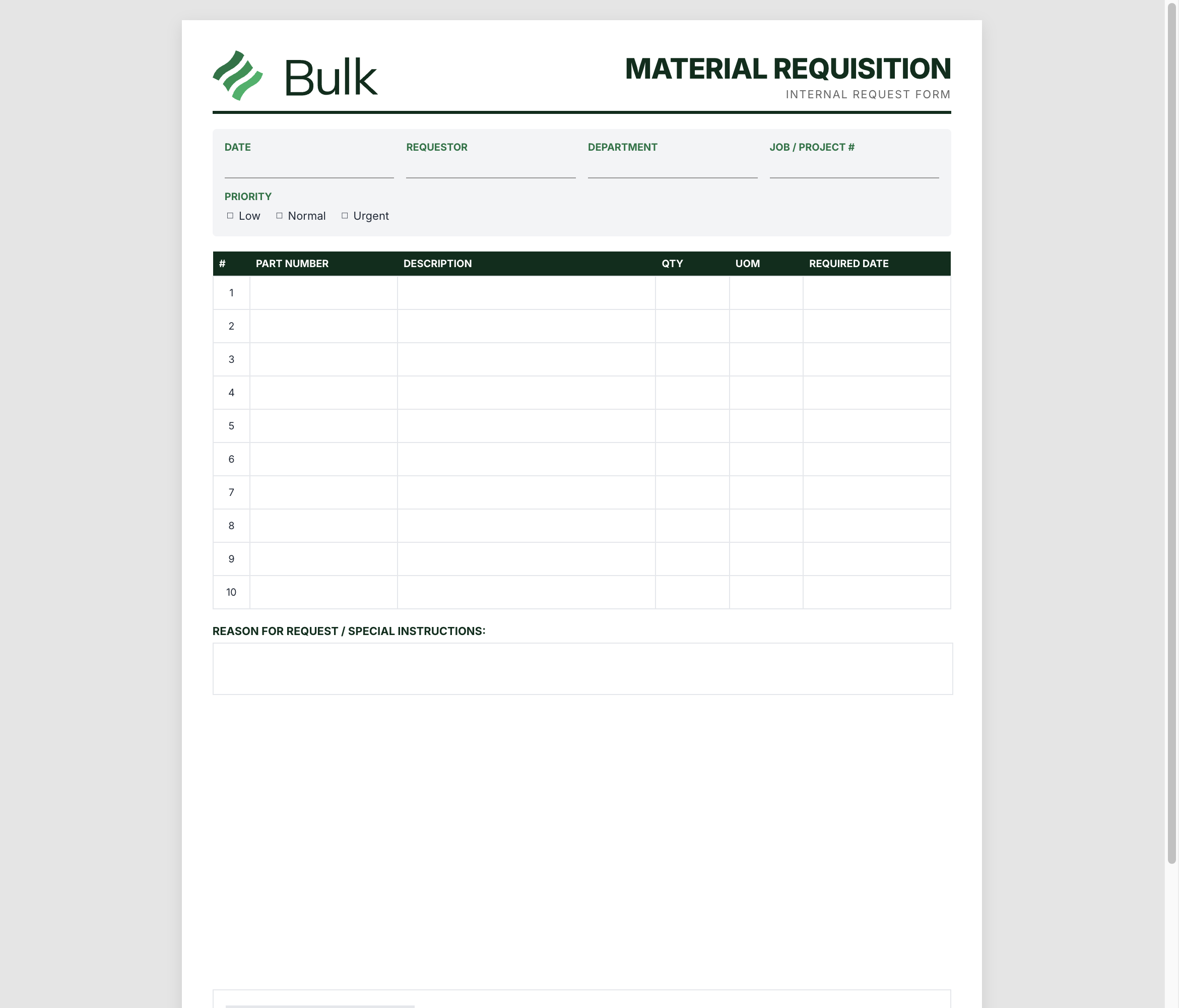 Material Requisition Form Preview