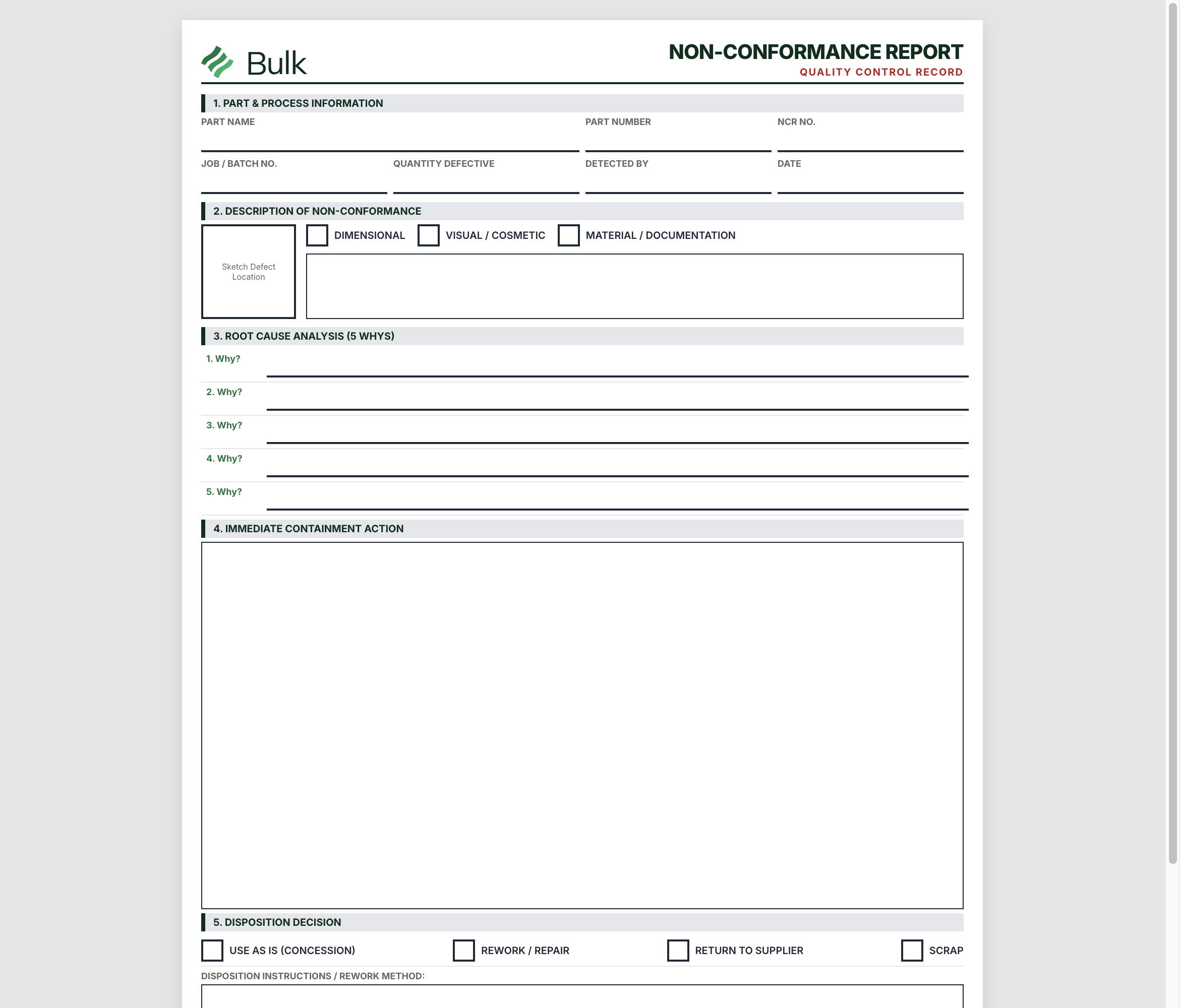 Non-Conformance Report (NCR) Preview