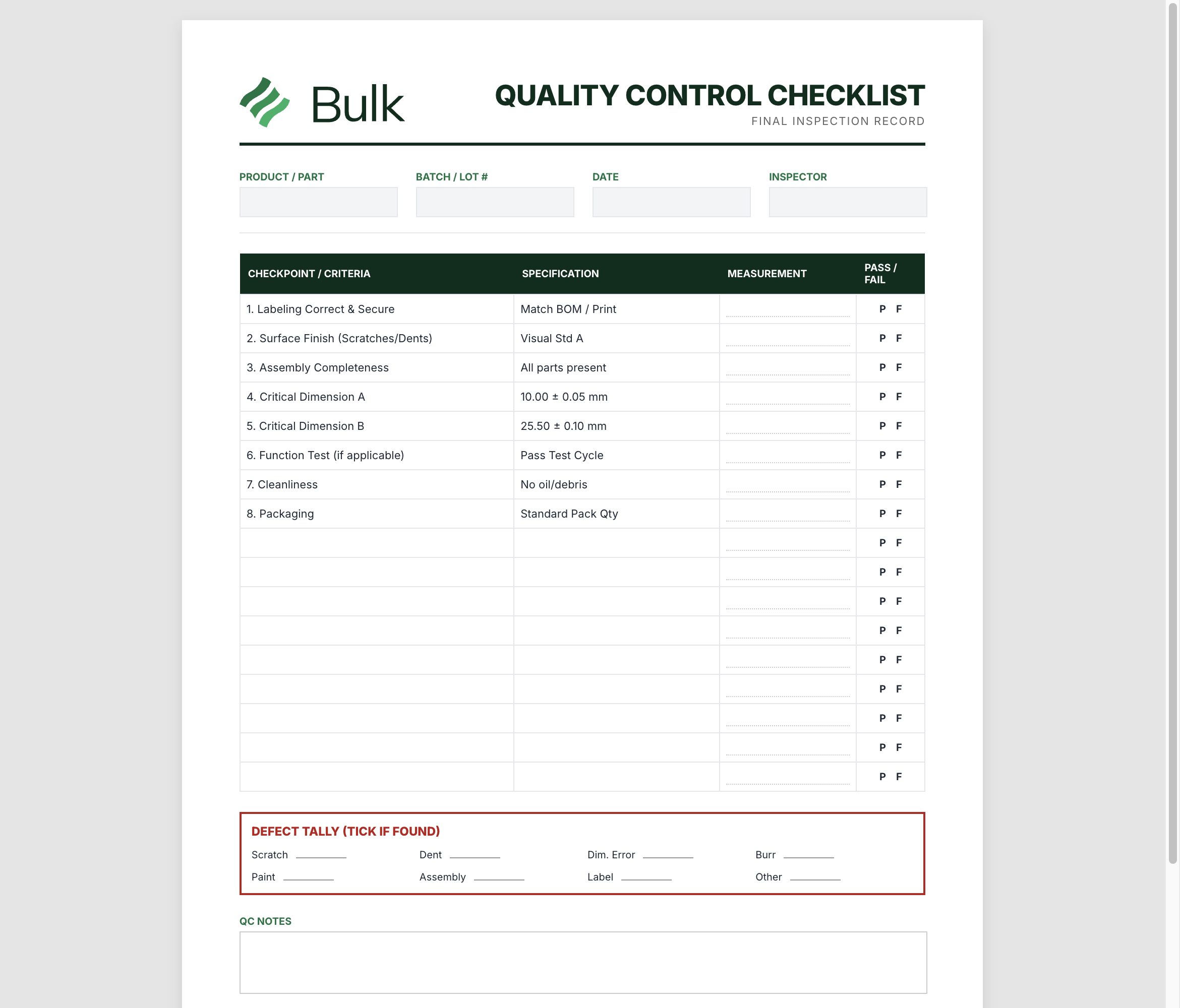 Quality Control Checklist Preview