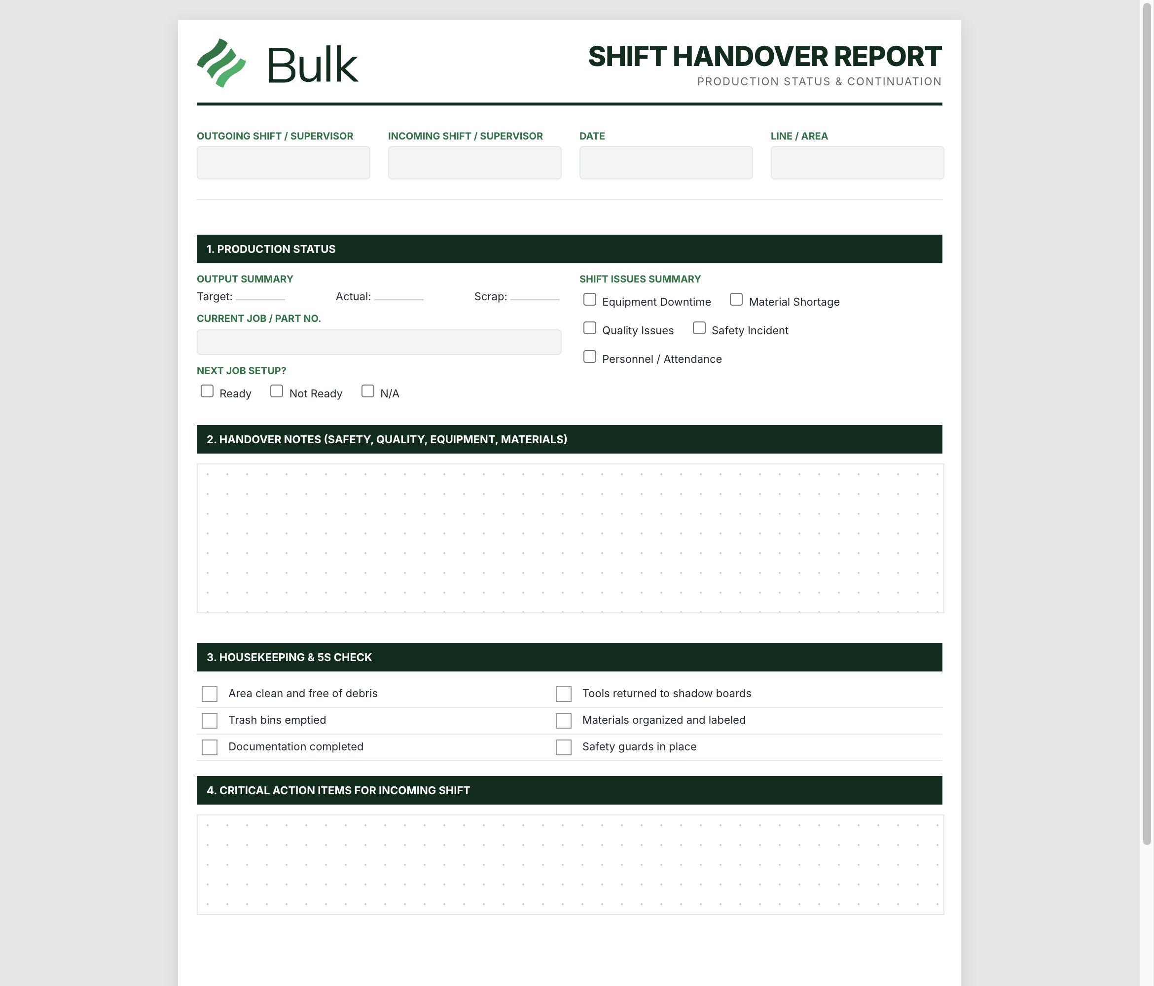 Shift Handover Report Preview
