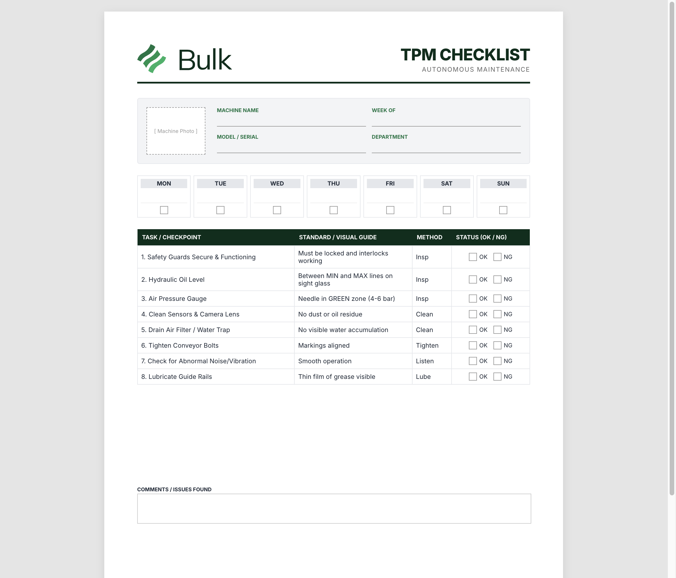 TPM Checklist (Total Productive Maintenance) Preview