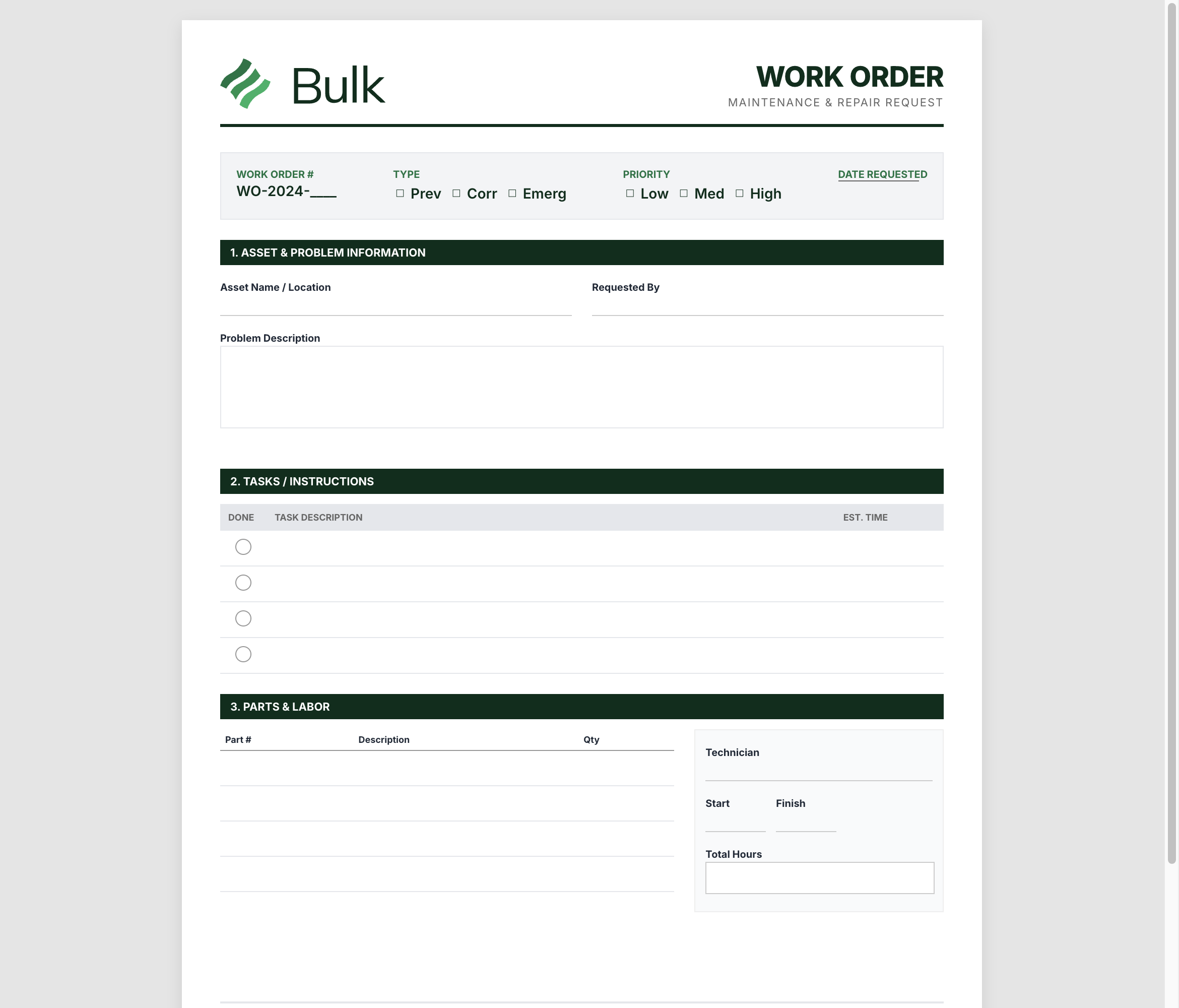 Work Order Form Preview